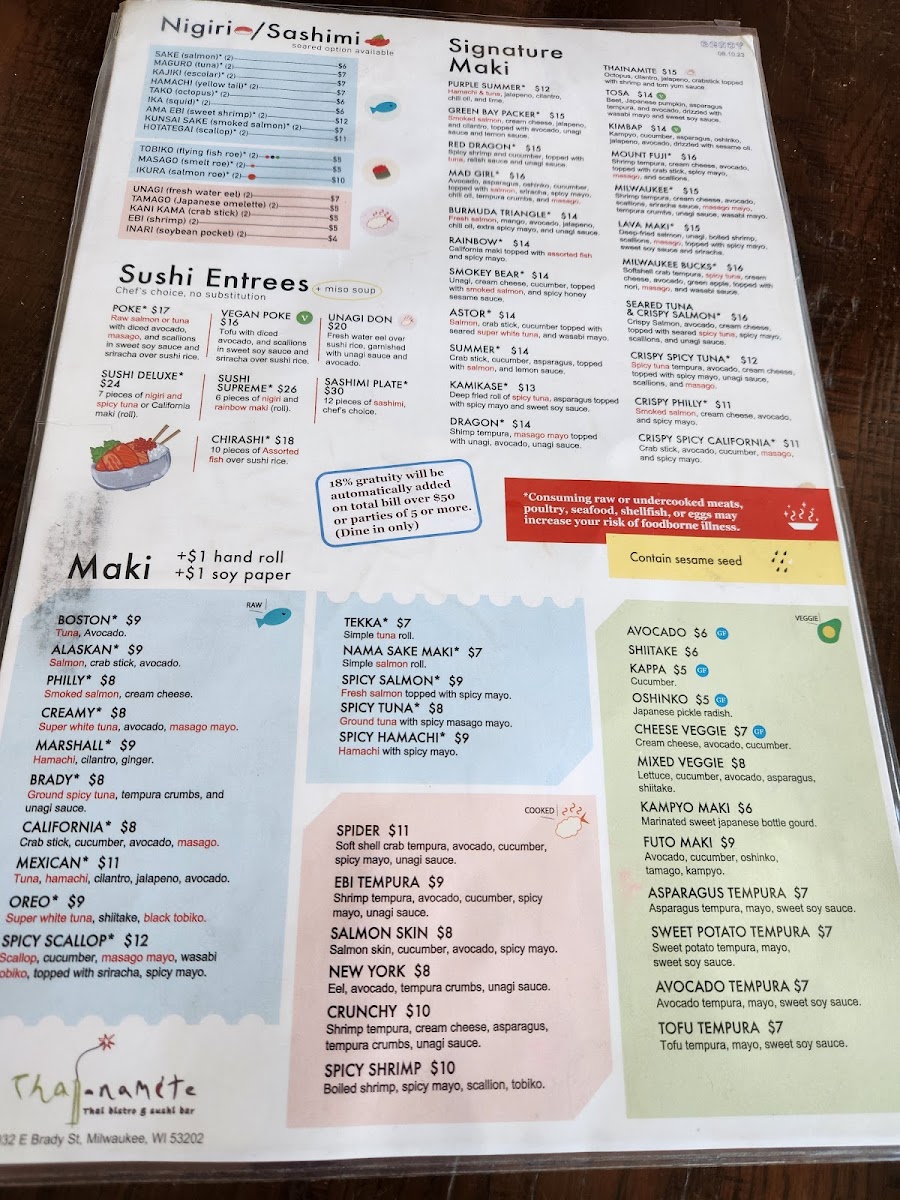 Menu - Thai-Namite On Brady Street photo 2