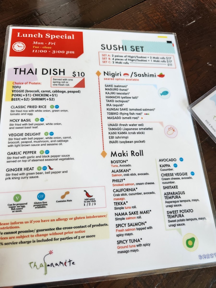 Menu - Thai-Namite On Brady Street photo 3